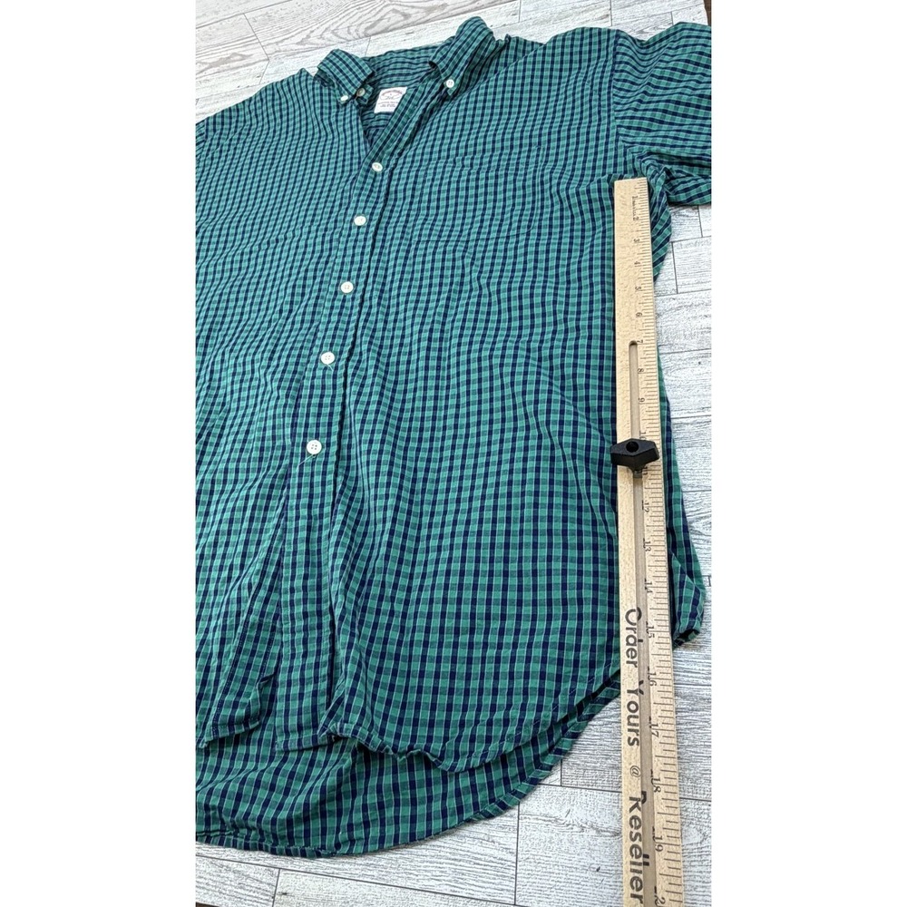 Brooks Brothers 346 Shirt Mens Large Green Blue Button Up Gingham Plaid Cotton - Picture 7 of 7